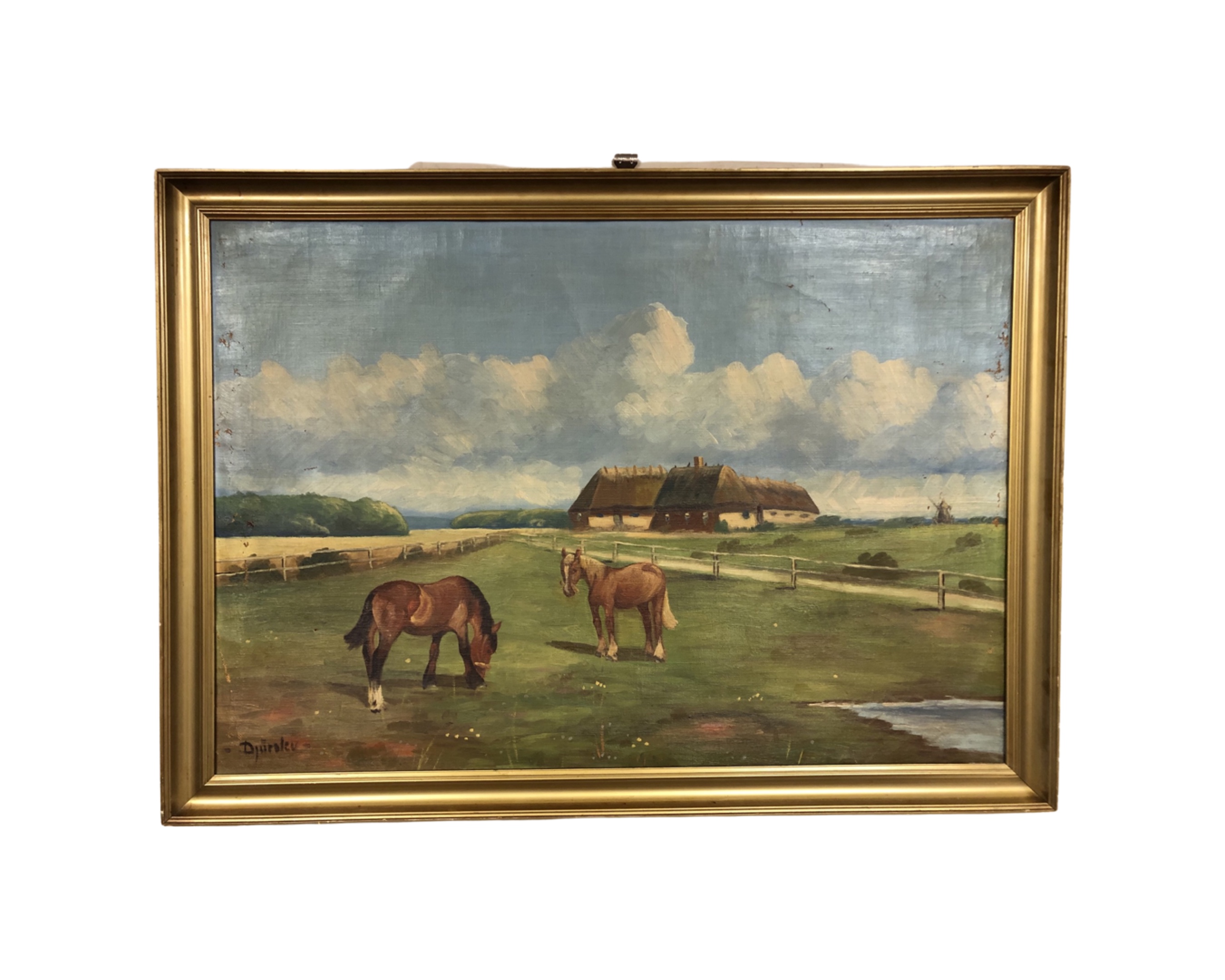 Djurslev : Horses on a farm, oil-on-canvas, in gilt frame, 66cm by 96cm.