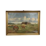 Djurslev : Horses on a farm, oil-on-canvas, in gilt frame, 66cm by 96cm.
