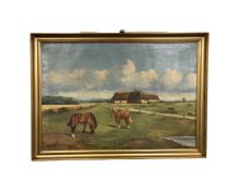Djurslev : Horses on a farm, oil-on-canvas, in gilt frame, 66cm by 96cm.