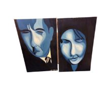Continental school : Two abstract portraits of a man and a woman, oil-on-canvas, no frame, unsigned,