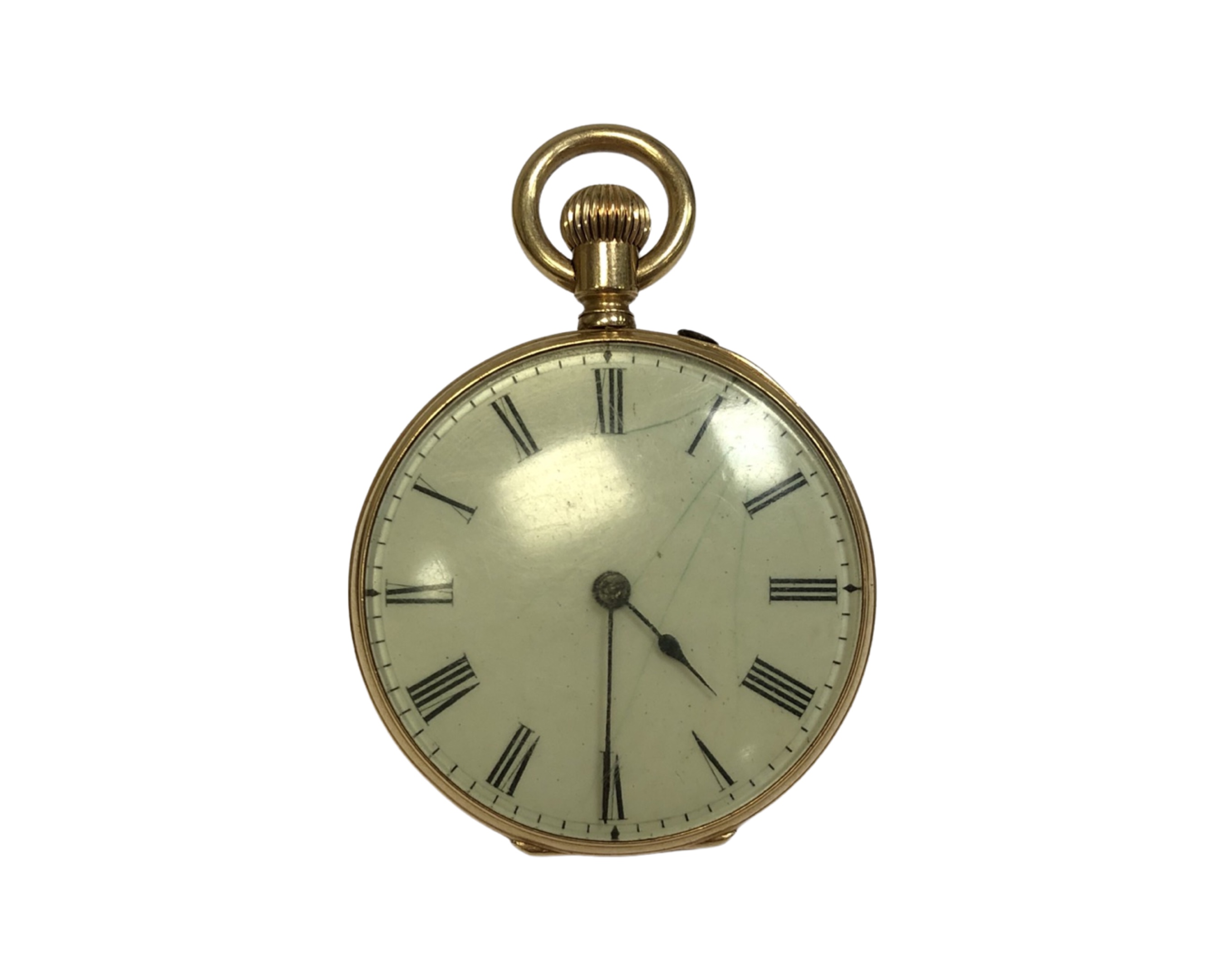 An 18ct yellow gold fob watch, the outer case stamped internally JS 34324, indistinct 18ct mark,