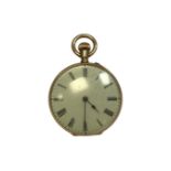 An 18ct yellow gold fob watch, the outer case stamped internally JS 34324, indistinct 18ct mark,