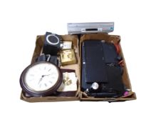 Two boxes of wall and mantel clocks, Sony DVD VCR recorder,