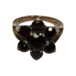 A 9ct yellow gold cluster ring, size M/N, 3.7g, flower head diameter 15 mm.