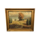 Continental school : Trees by a lake, oil-on-canvas, in gilt frame, unsigned, 65cm by 83cm.