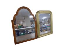 An antique painted gilt framed mirror together with a walnut framed mirror