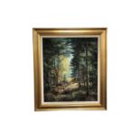 Continental school : Abstract forest, oil-on-canvas, in gilt frame and mount, indistinctly signed,