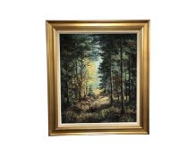 Continental school : Abstract forest, oil-on-canvas, in gilt frame and mount, indistinctly signed,
