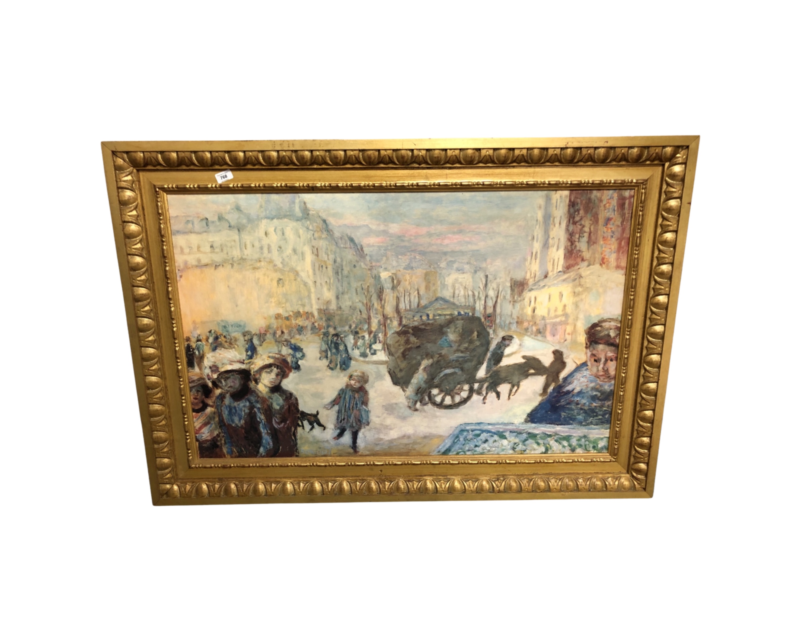 An Artagraph edition on canvas depicting figures in a street, 108cm by 68cm.