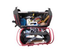 A Stanley tool bag together with one other containing a quantity of hand tools,