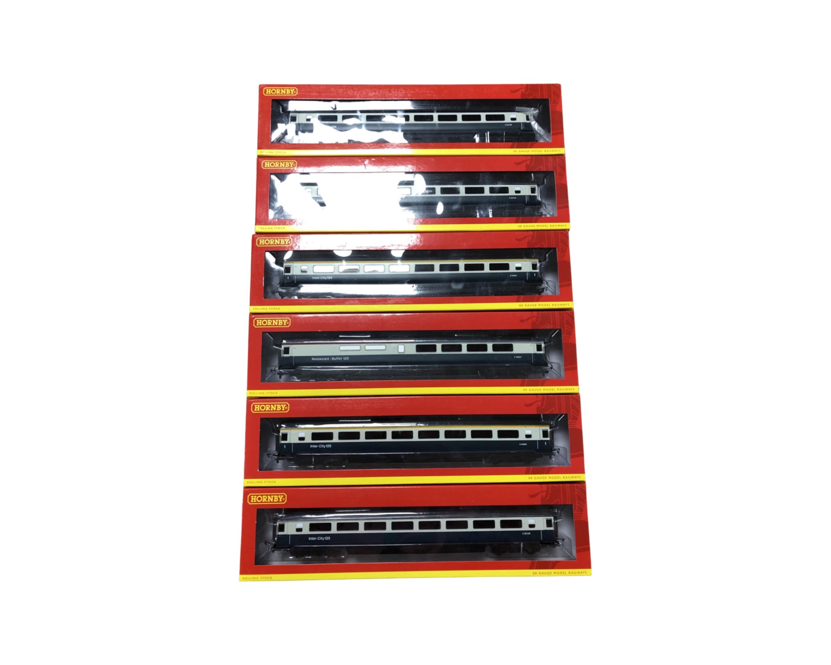Five Hornby Intercity 125 OO gauge coaches together with buffet car.