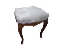 A French carved beech dressing table stool in blue fabric