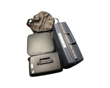 A 20th century Club hard shell luggage case together with two vanity cases and leather hand bag