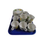 A set of 10 Villeroy and Boch Geranium pattern coffee cups with saucers.