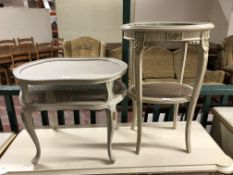 A cream and gilt French plant table with metal liner and undershelf together with a French