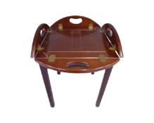 A square mahogany butlers tray on stand,
