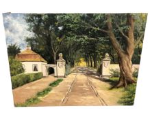 Continental School : A tree lined avenue, oil on canvas, 88cm by 66cm.