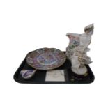 A tray containing a Royal Crown Derby bird, Chinese style plate,