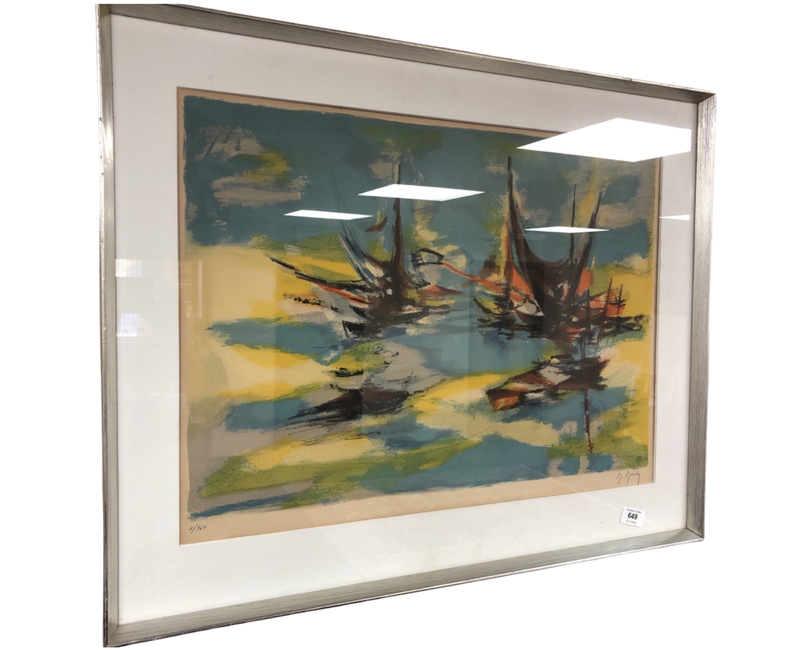 Continental School : A limited edition colour print depicting boats, 61cm by 45cm.