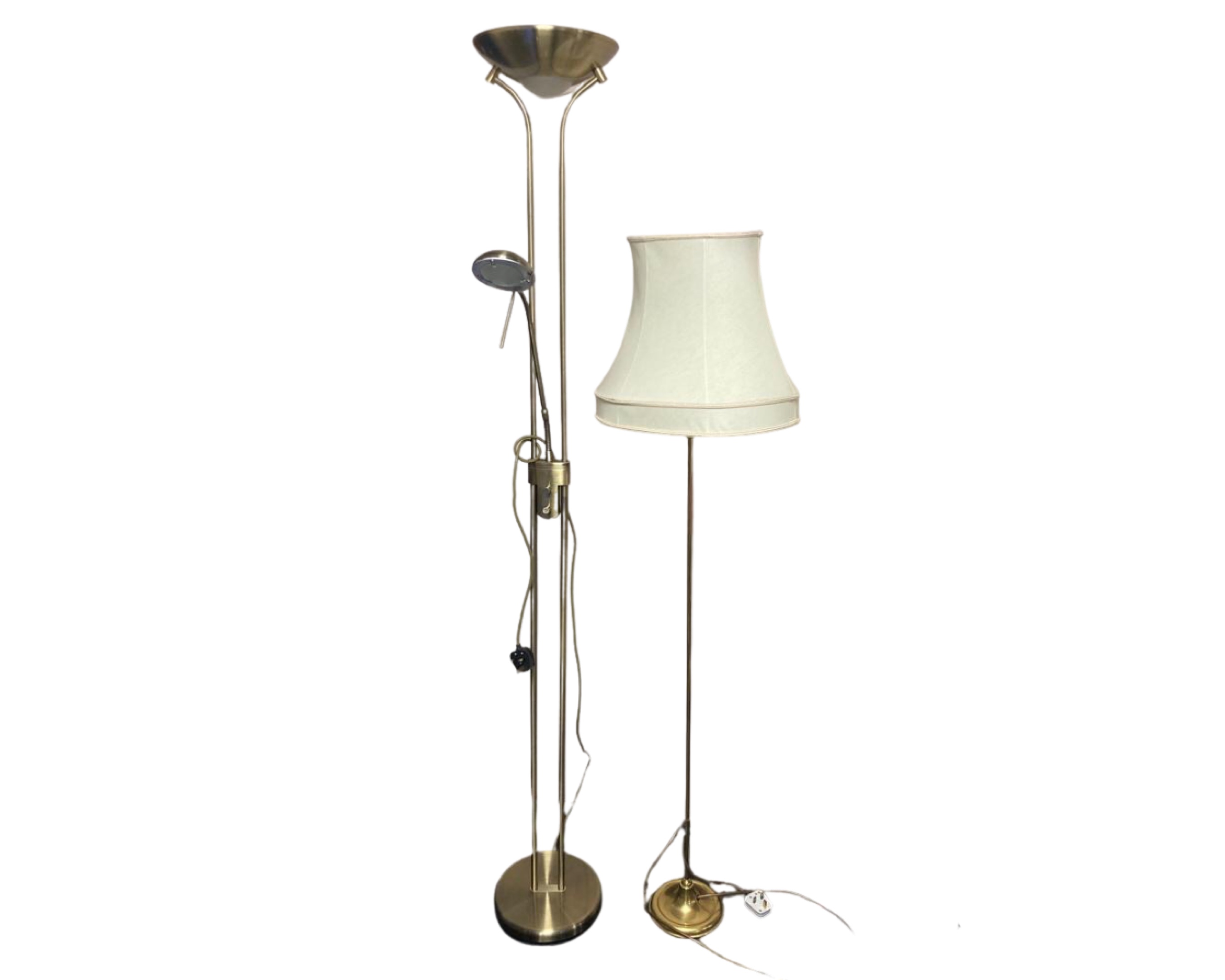 An adjustable uplighter together with a standard lamp.