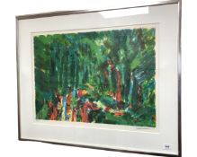 Continental School : Limited edition colour print depicting trees, 68cm by 51cm.