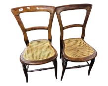 A pair of Edwardian bedroom chairs with bergère seats.