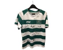 A signed Newcastle Falcons rugby shirt.