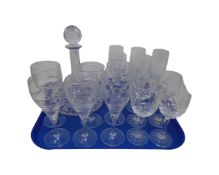 A cut crystal ship's decanter together with further wine and champagne glasses.