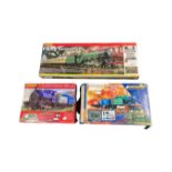 Three Hornby OO gauge train sets including Caledonian Belle, Industrial Freight and Flying Scotsman.