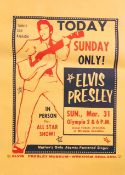 Official poster of 50's Elvis Presley for a performance on Sunday March 31 1957 at Olympia stadium