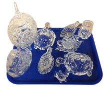 A tray of crystal bowls and turtle ornaments etc.