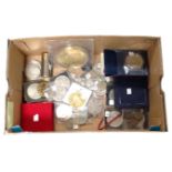 A collection of coins including commemorative issues, WW II defence medal, coin holder,