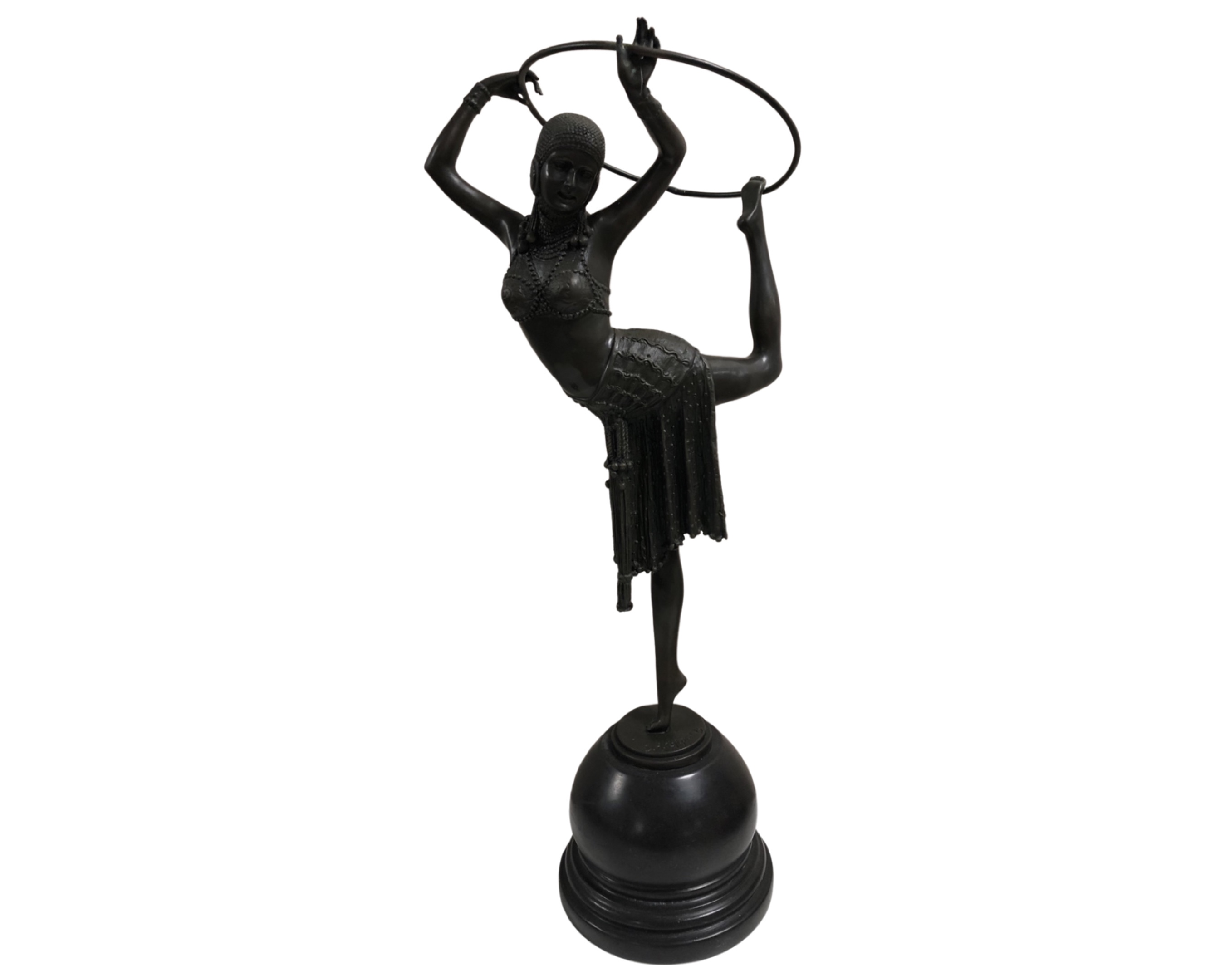 After D H Chiparus : A contemporary bronze figure of a dancer, on marble socle, height 52 cm.