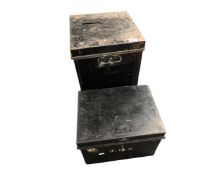 A metal deed box together with a metal ballot box.