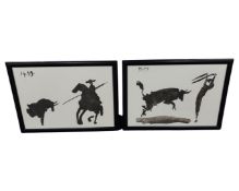 A pair of monochrome prints - Bull fighting