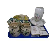 A tray of two Mason's jugs, a Royal Doulton Greenwood Tree series bowl, further Aynsley china etc.