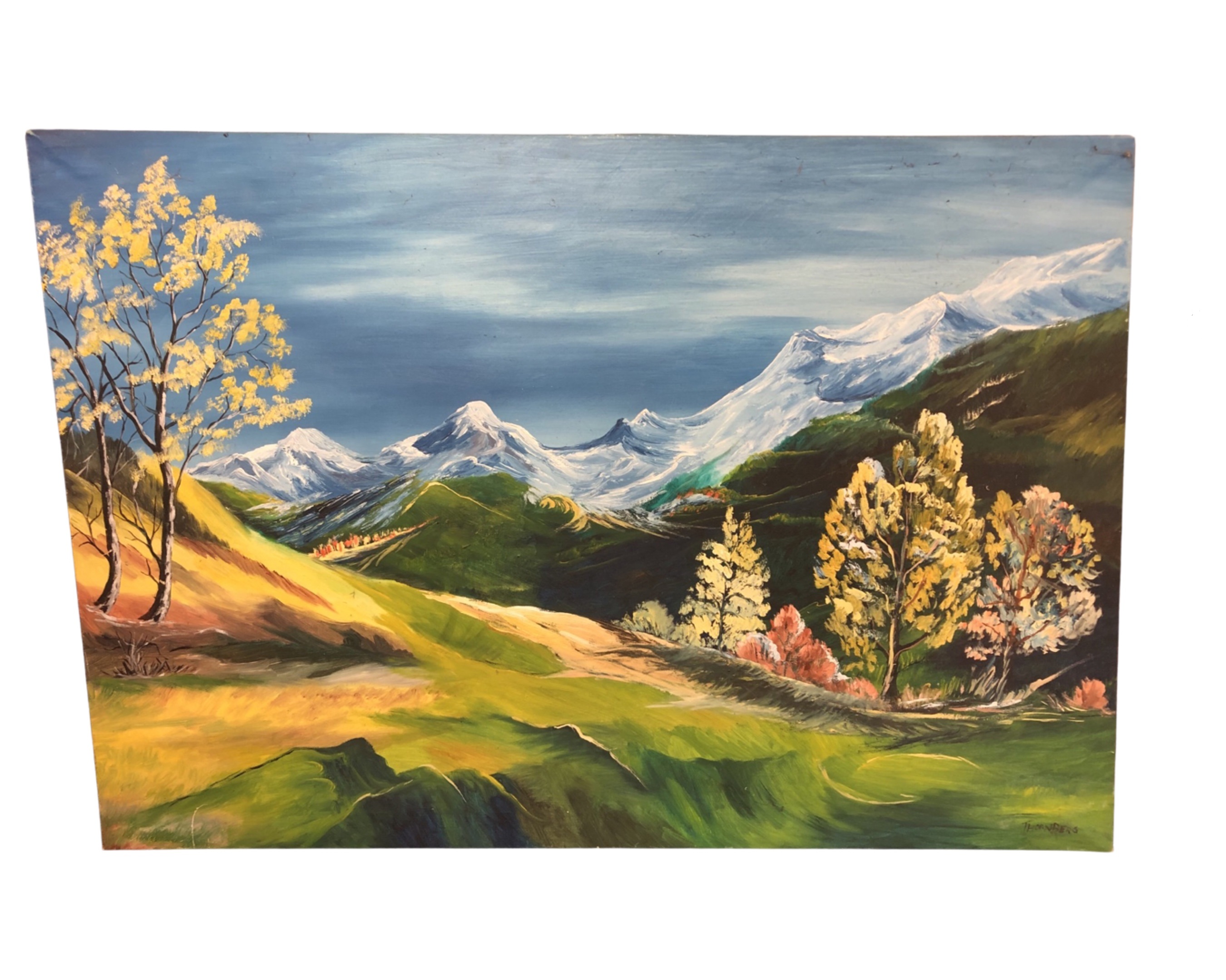 Continental School : Mountainous landscape, oil on canvas, 96cm by 66cm.