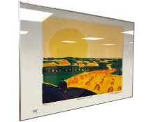 A limited edition colour print depicting a sunset over fields, 50cm by 40cm.