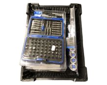 A crate containing four Draper security screwdriver bit sets and a further Draper socket set.