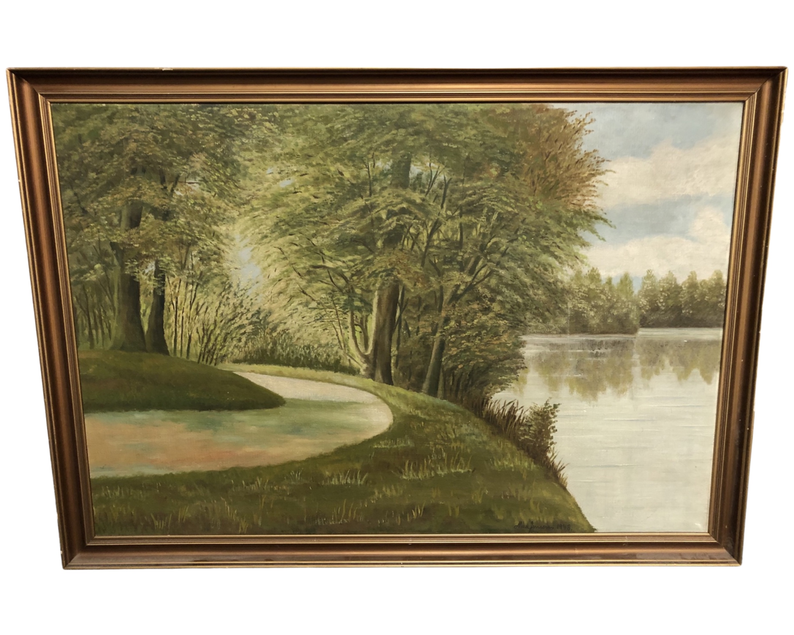 Continental School : Trees by a lake, oil on canvas,