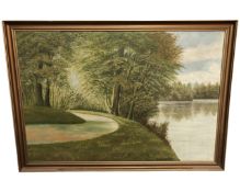 Continental School : Trees by a lake, oil on canvas,