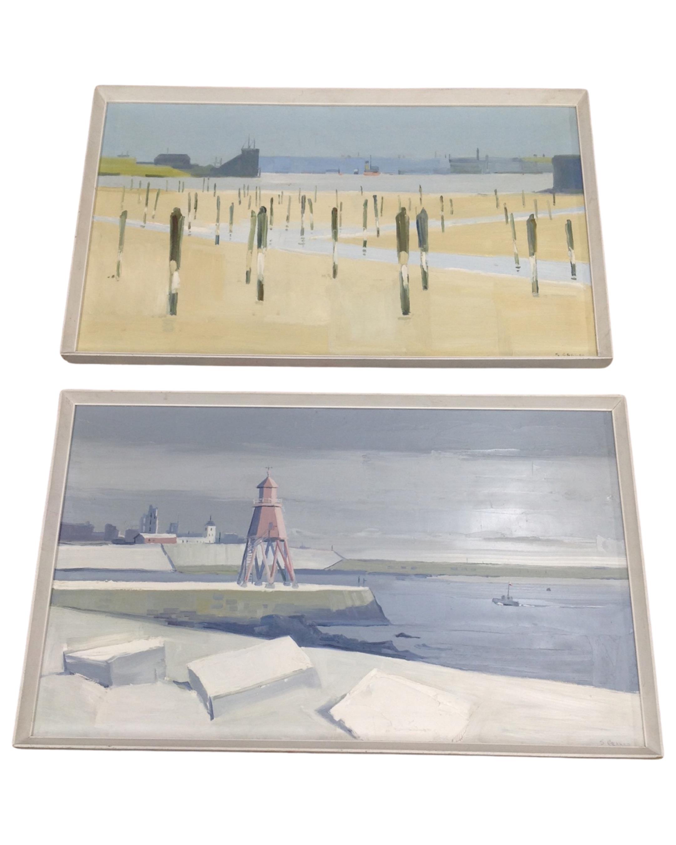Two oils on board after S. Graser depicting coastal landscapes, 76cm by 44cm.