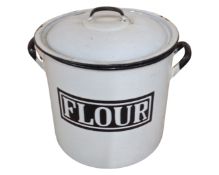 A white enamel flour bin