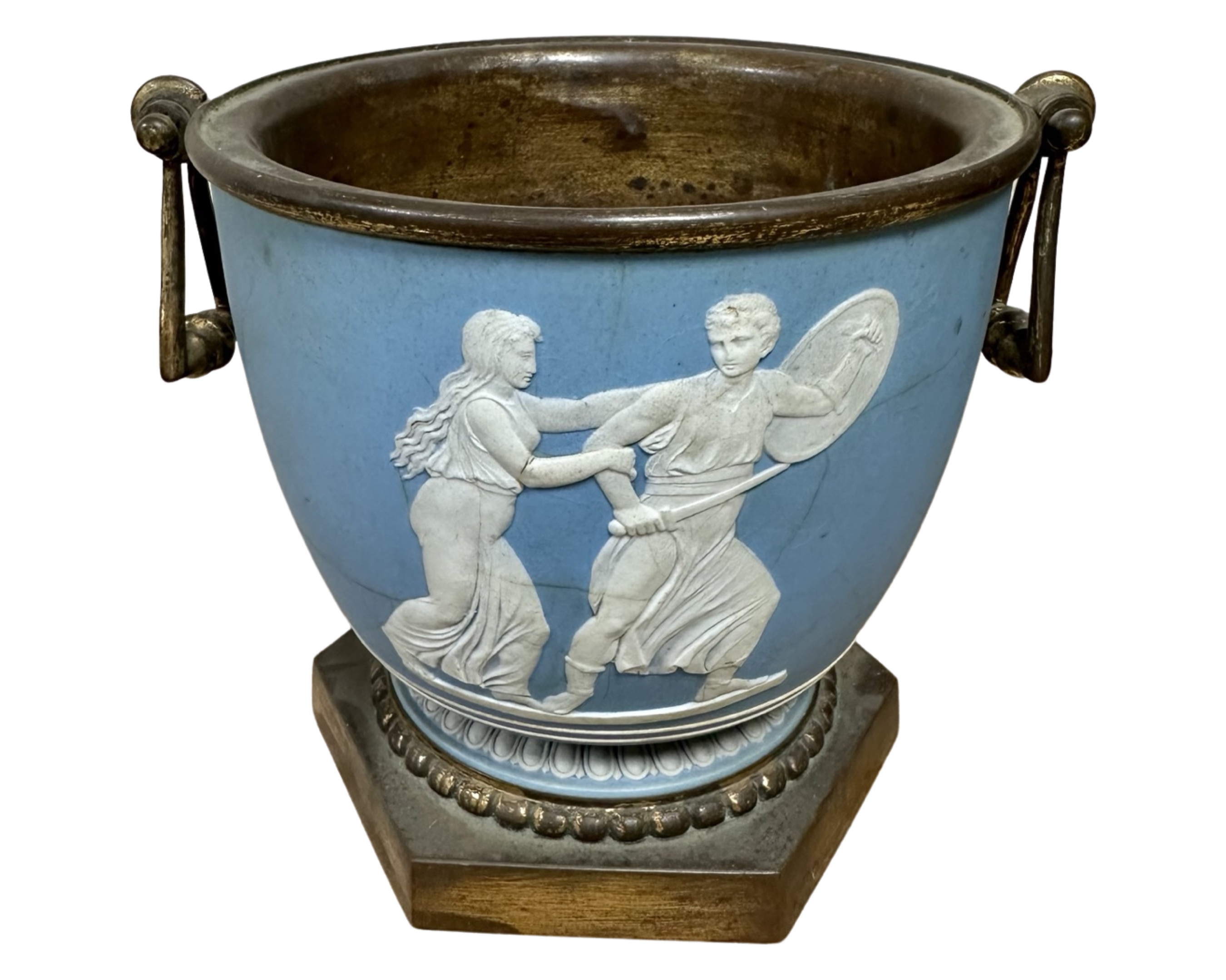 A Victorian Wedgwood jasperware urn with gilt metal mounts.