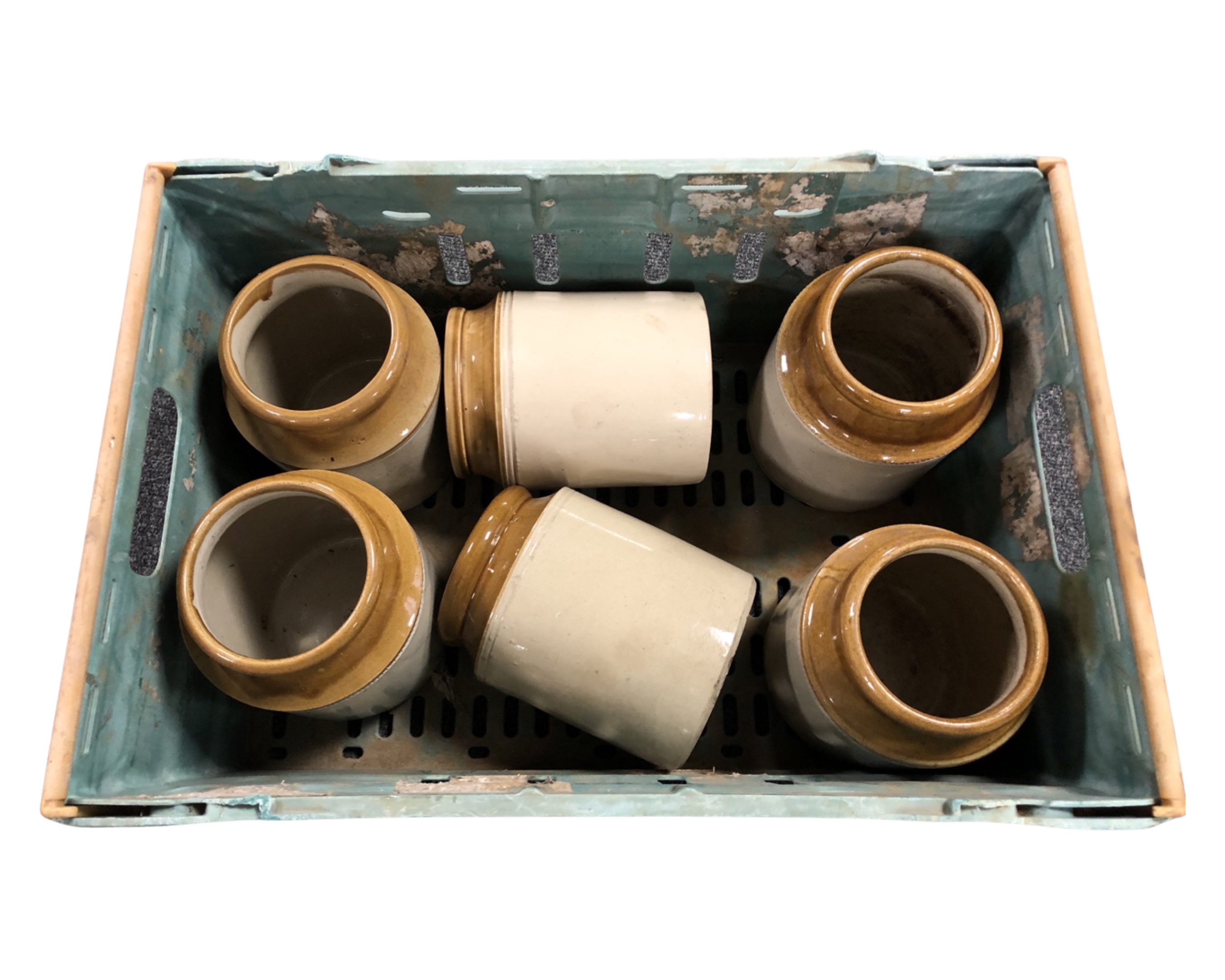 A crate containing eight stoneware storage jars. - Image 2 of 2