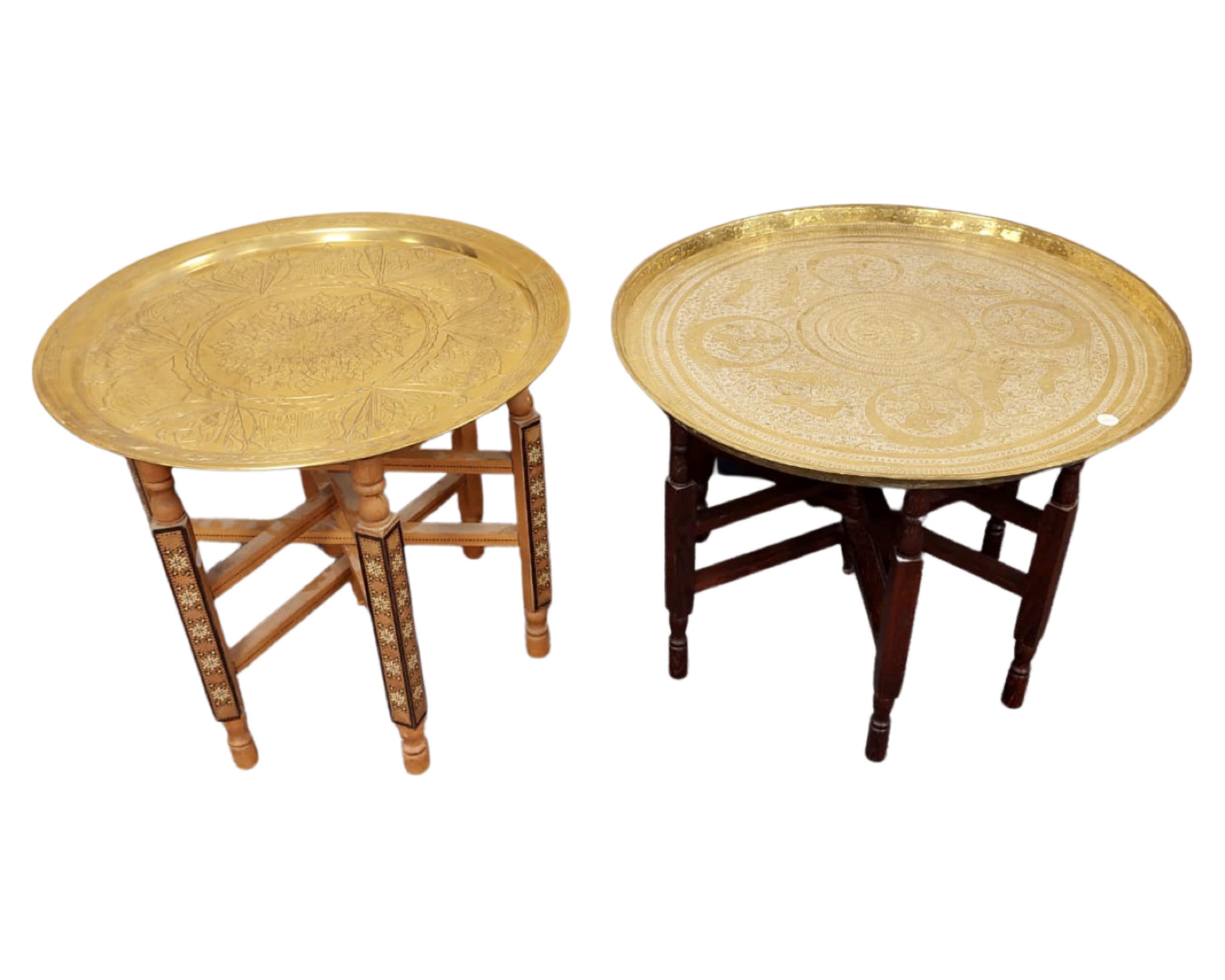 Two Islamic brass topped tables.