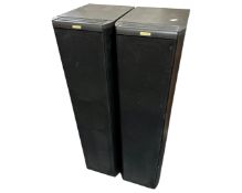 A pair of Jamo floorstanding speakers.