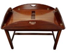 A mahogany butlers tray on stand.