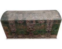 A 19th century continental painted dome top chest with iron fittings.