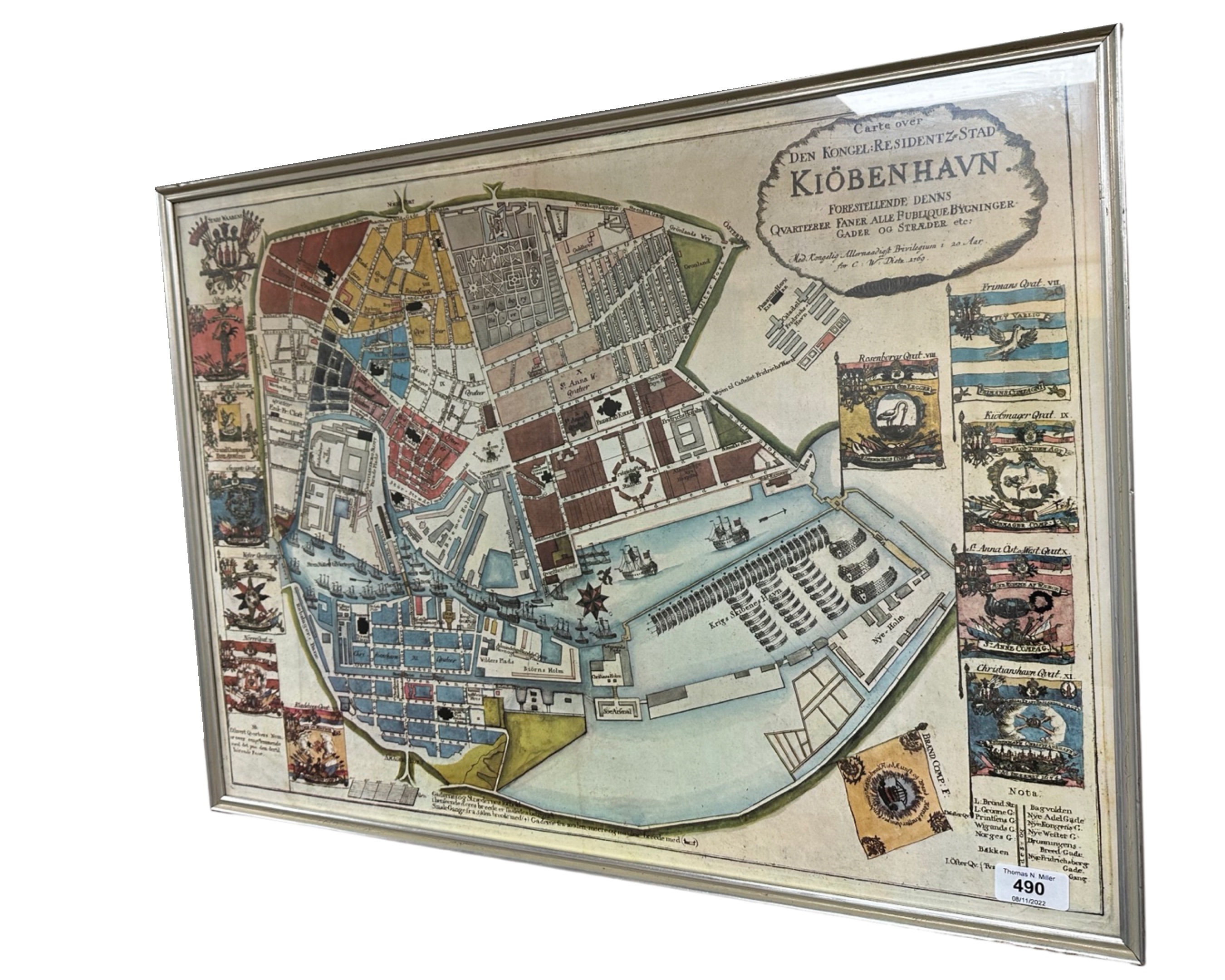 A Continental colour print depicting Copenhagen, 64cm by 46cm.